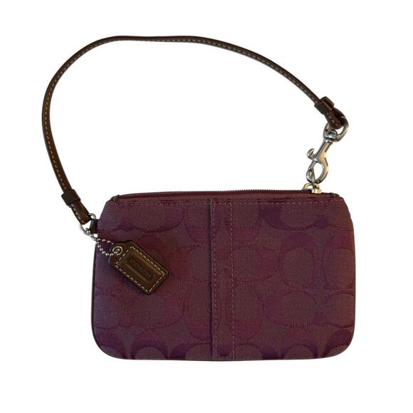 Vintage Coach Classic Signature Optic Wristlet Wallet Purple Burgundy Jacquard - Picture 1 of 6